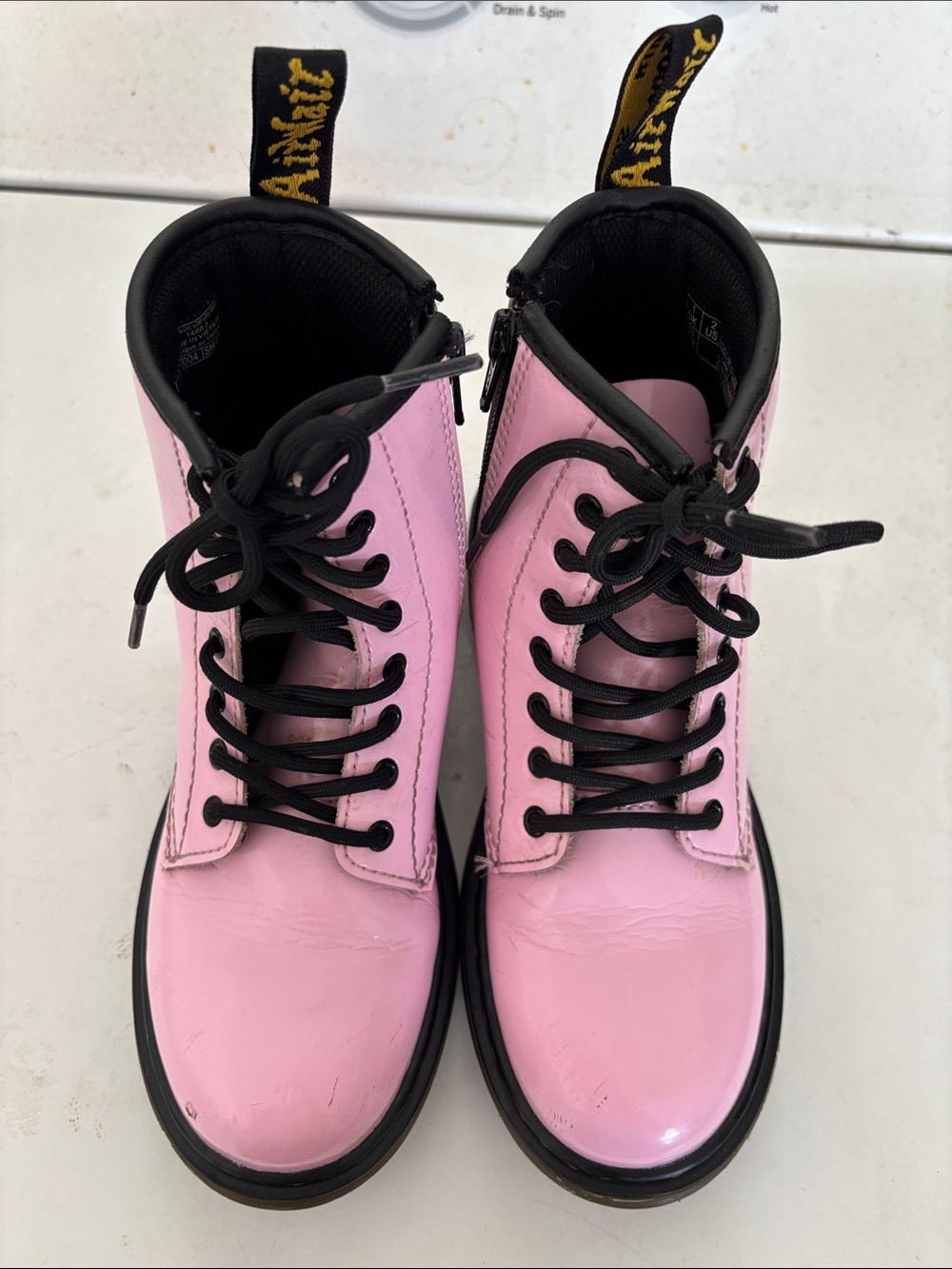 Dr. Martens Pink Lace-Up Kids Combat Boots with Black Trim